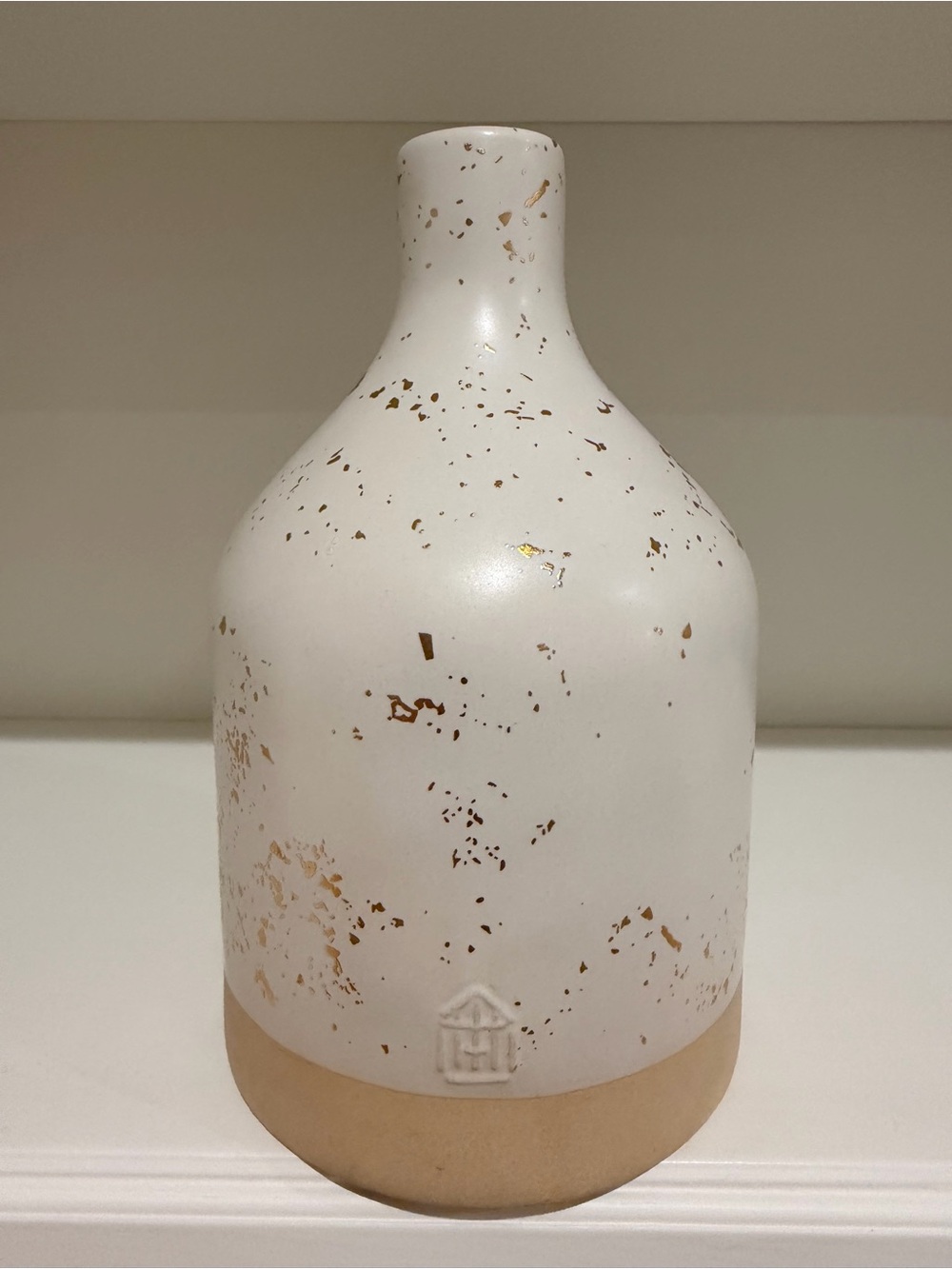 Hearth & Hand with Magnolia Cream Ceramic Vase with Gold Flecks and Stone Bottom